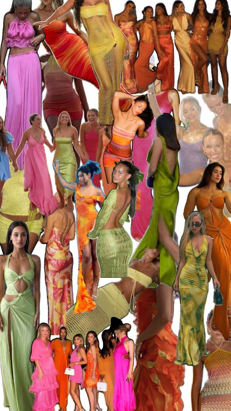 Beach Party Outfit Aesthetic, Party Outfit Colourful, Brazil Carnival Outfit Ideas, Brazil Night Outfit, Fiesta Party Aesthetic, Hollywood After Party Outfit, Tulum Theme Party Outfit, Tiki Bar Outfit Ideas, Tropical Birthday Party Outfit