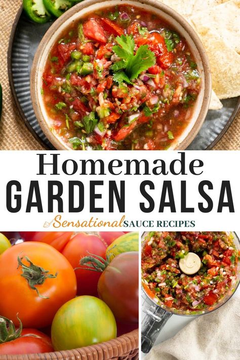 Homemade Salsa With Fresh Tomatoes, Fresh Garden Salsa, Salsa With Fresh Tomatoes, Garden Salsa Recipe, Garden Salsa, Vine Tomatoes, Easy Homemade Salsa, Homemade Garden, Salsa Recipes