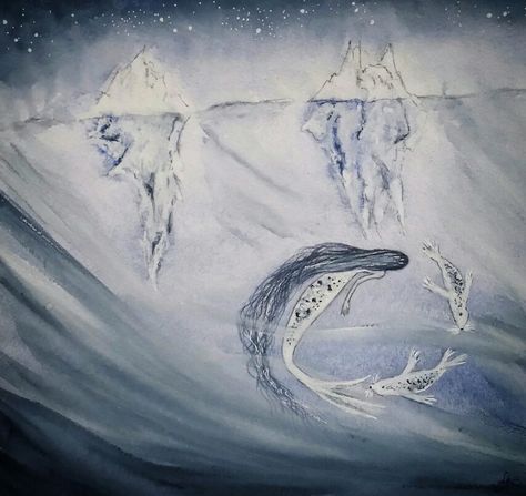 Tranquility- The Art of Laura Rossetti (#mermaid #selkie #seals#arctic # ocean #oceanart #iceberg #merpeople #merfolks #waterelemental #waterelement) Arctic Mermaid Aesthetic, Arctic Mermaid, Types Of Mermaids, Water Spells, Sea Ice, Mermaid Aesthetic, Arctic Ocean, Water Element, Ocean Art