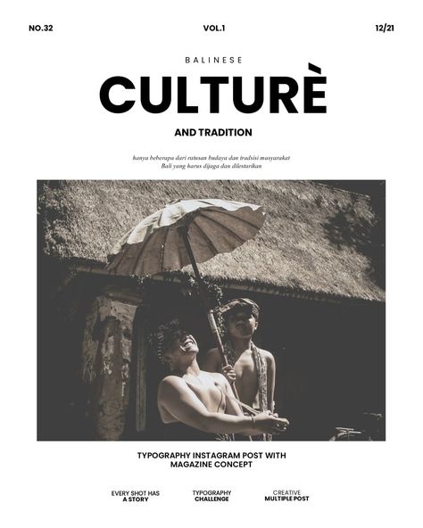 Culture Magazine Layout, Culture Typography, Typography Reference, Magazine Typography, Bali Culture, Magazine Design Cover, Invitation Poster, Advertising Graphics, Pdf Design