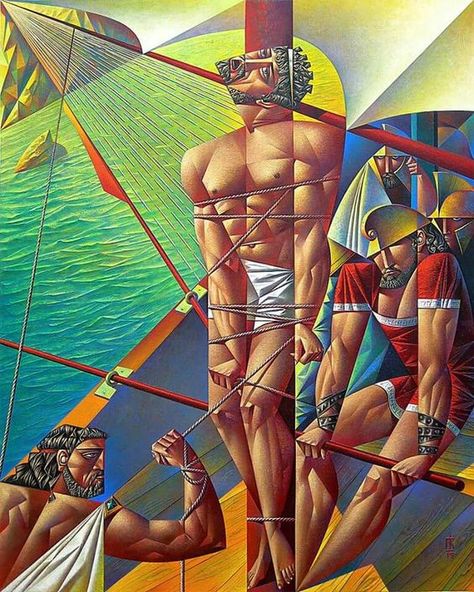 Georgy Kurasov. Odysseus and the sirens. Odysseus And The Sirens, Georgy Kurasov, Cubist Artists, Socialist Realism, Tiny Studio, Queer Art, Art Degree, Greek Myths, Russian Artists