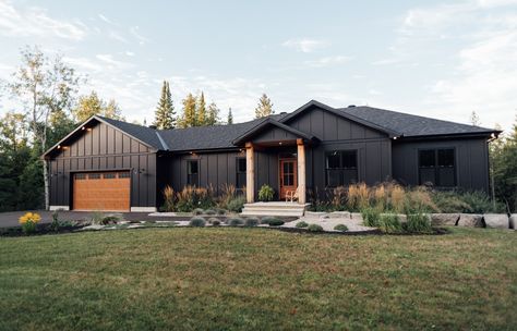 Black Siding, Modern Siding, Black Modern Farmhouse, Simple Floor Plans, Small Bungalow, Ranch House Exterior, Farmhouse Trends, Home Bunch, Home Exterior Makeover