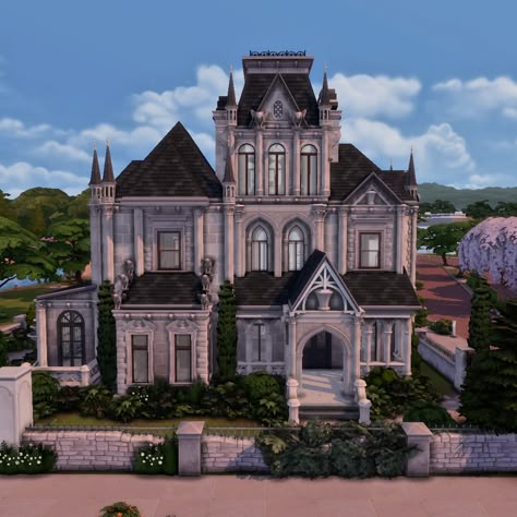 The Gatehouse - The Sims 4 Rooms / Lots - CurseForge Sims 4 Victorian Mansion Floor Plans, Gothic Windows Sims 4 Cc, Big Houses Sims 4, Unfurnished Sims 4 House, Vampire Mansion Exterior, Sims 4 Gothic House Plans, Sims 4 Goth Mansion, Sims 4 Haunted Mansion, The Sims 4 Victorian House