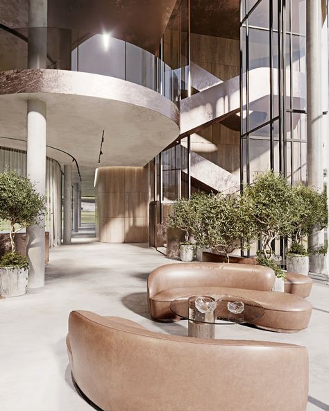 Hotel lobby on Behance Large Hotel Lobby, Modern Luxury Hotel Lobby, Hotel Lobby Design Plan, Hotel Lobby Architecture, Small Hotel Lobby Design, Luxury Hotel Exterior, Reception Hotel Lobby, Luxury Hotel Lobby Reception, Hotel Design Exterior