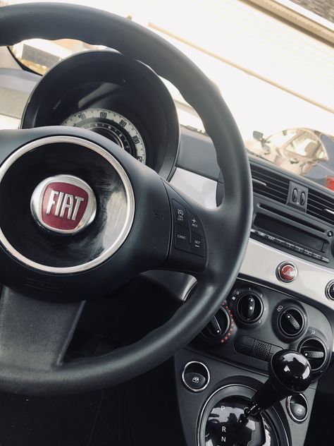 Fiat 500 Black Interior, Fiat 500 Accessories, Fiat 500 Black, Fiat 500 Interior, My First Car, Girly Car Accessories, Fiat Cars, Girly Car, Car Aesthetic