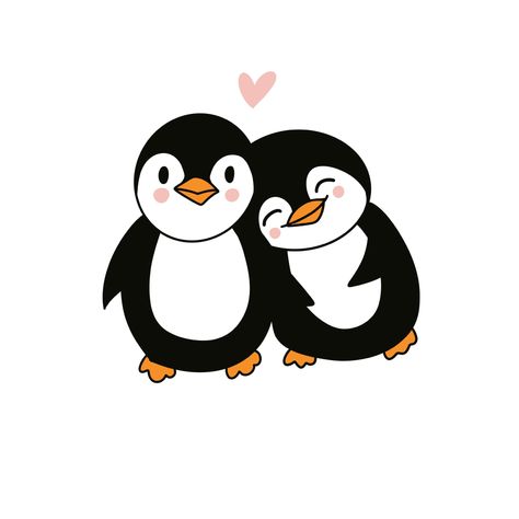 Cartoons Love Couple, Cute Penguin Couple Drawing, Penguin Love Couple, Penguin Love Drawing, Couple Cute Sticker, Cute Love Couple Cartoon Drawings, Cute Cartoon Drawings Couples, Penguin Couple Painting, Two Penguins In Love