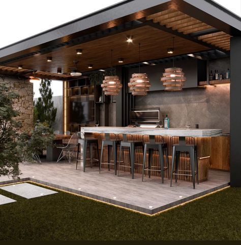 Bar Outdoor Design, Bbq Patio, Modern Outdoor Kitchen, Outdoor Kitchen Decor, Terrace Garden Design, Expect Nothing, Outdoor Kitchen Patio, Backyard Remodel, Backyard Pool Designs