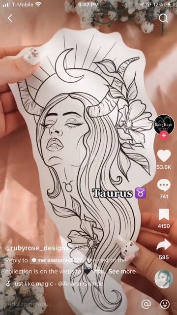 Taurus Goddess Tattoos For Women, Taurus Women Tattoo, Taurus Woman Tattoo, Taurus Goddess Tattoo, Taurus Tattoo For Women, Taurus Goddess, Corpse Bride Tattoo, Bride Tattoo, Taurus Tattoos