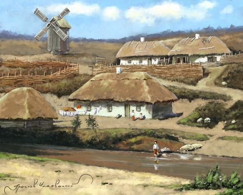 Slavic Village, Ukrainian Architecture, Ukrainian Restaurant, Russian Anime, Village Drawing, Ukrainian Culture, European Village, Ukrainian Clothing, Ruined City