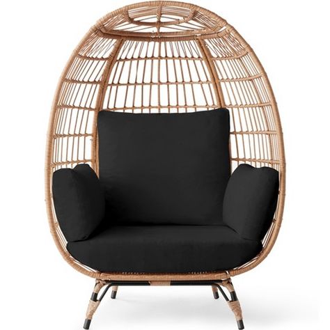 Best Choice Products Wicker Egg Chair Oversized Indoor Outdoor Patio Lounger w/ Steel Frame, 440lb Capacity - Black Wicker Egg Chair Patio, Target Egg Chair, Black Egg Chair, Wicker Egg Chair, Indoor Outdoor Patio, Accent Seating, Luxury Outdoor Furniture, Perfect Chair, Egg Chair