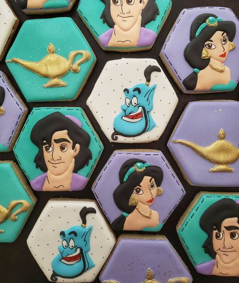 Aladdin Cookies, Jasmine Cookies, Birthday Party Cookies, Cookies 2023, Aladdin Birthday Party, Special Cookies, Aladdin Genie, Genie Aladdin, Disney Cookies