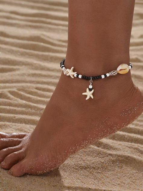 Starfish Anklets, Leather Anklets, Braided Rope Bracelet, Beaded Ankle Bracelets, Stella Marina, Foot Bracelet, Beaded Ankle, Summer Anklets, Anklets Boho