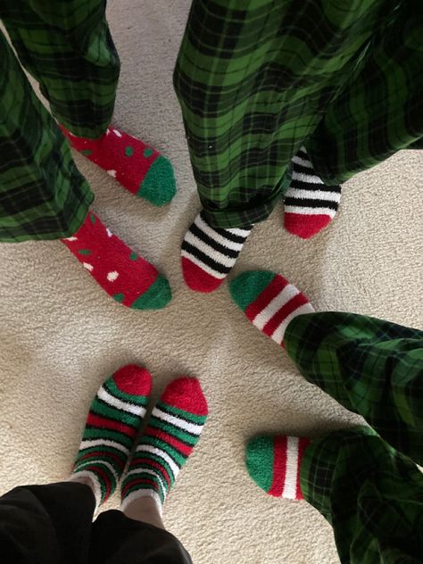 Different socks make this picture! Christmas Socks Aesthetic, Christmas Hangout, Dreamy Farmhouse, Christmas Sleepover, Cute Christmas Pajamas, Family Holiday Pictures, A Silent Voice Anime, Jim Thorpe, Xmas Pjs