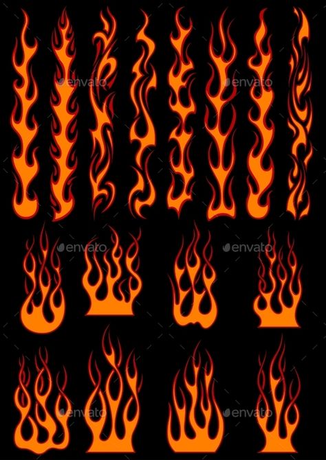 Various Fiery Flames in Tribal Style #graphic #fireball Download : https://graphicriver.net/item/various-fiery-flames-in-tribal-style/10307041?ref=pxcr Drawing Flames, Fire Icons, Fire Drawing, Motorcycle Paint Jobs, Flame Tattoos, Fire Flames, Desain Editorial, Fire Tattoo, Flame Art