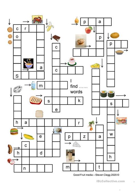 Fun food crossword - English ESL Powerpoints for distance learning and physical classrooms Food Crossword, Teaching Nouns, Puzzle Food, Healthy And Unhealthy Food, Food Vocabulary, Food Activities, Mouth Drawing, English Worksheets For Kids, English Worksheets