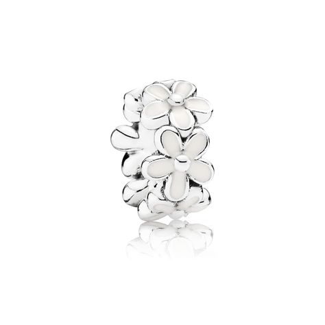 PANDORA | Darling Daisies, White Enamel Pandora Daisy, Pandora Spacers, Pandora White, Pandora Bracelet Charms Ideas, Rings Pandora, Pandora Bracelet Designs, Jewelry Tattoos, Pandora Jewelry Charms, Daisy Jewelry