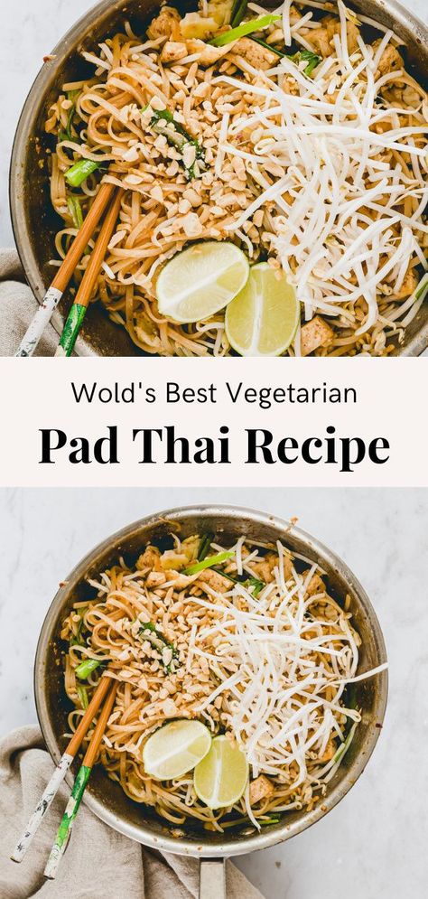 The world’s best and only vegetarian Pad Thai recipe you have to know! Pad Thai Noodles with fried eggs, umami sauce, and peanut sprinkle! #padthai #recipe #vegetarian #tofu Pad Thai Tofu Recipe, Pad Thai Recipe Vegan, Pad Thai Vegetarian, Veggie Pad Thai Recipe, Pad Thai Recipe Vegetarian, Pad Thai Recipe Easy, Homemade Asian Food, Vegan Pad Thai Recipe, Veggie Pad Thai
