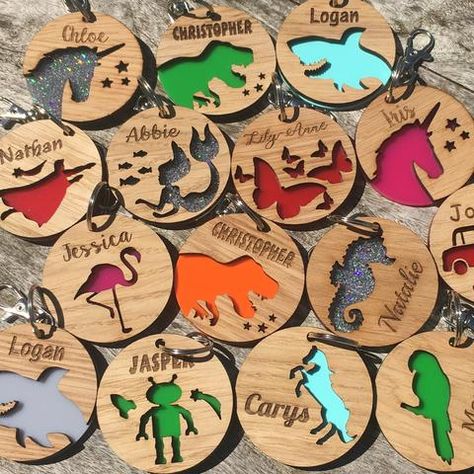 Kids Backpack Tags, Kids Luggage Tags, Kids Bag Tags, Nametags For Kids, Personalized Bag Tags, Mermaid Bag, Personalised Keyrings, Unicorn Bag, Laser Cut Wood Crafts