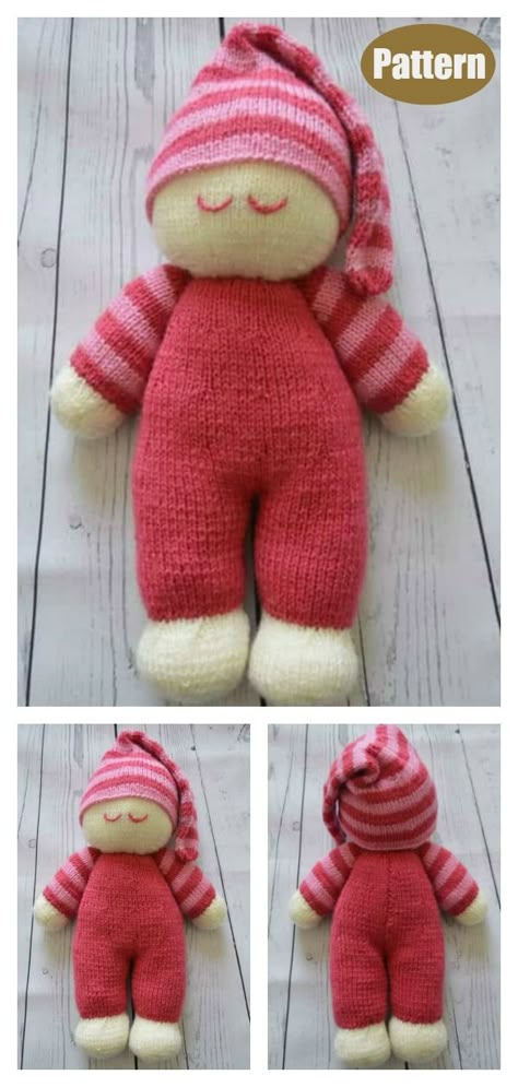 The adorable Sleepy Baby Doll Free Knitting Pattern is a fairly easy knitting pattern to create for little ones in a variety of colors. Loom Stuffed Animals, Free Download Crochet Patterns, Free Knitting Patterns Toys Easy, Easy Toys, Teddy Clothes, Knit Baby Doll, Knitting Dolls Free Patterns, Knitted Dolls Free, Teddy Bear Knitting Pattern