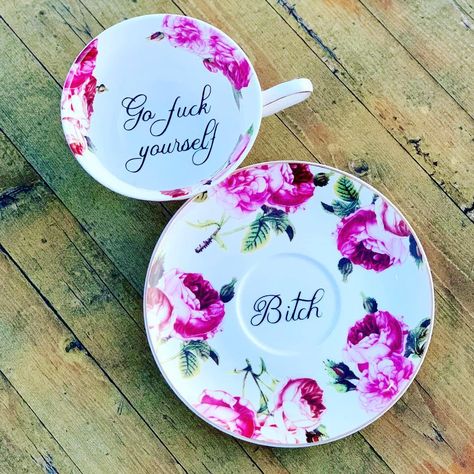 Broken China Jewelry Diy, Snarky Tea, Funny Tea Cups, Plate Ideas, Collectible China, Fairs And Festivals, Plate Wall Decor, Swear Word, Broken China Jewelry