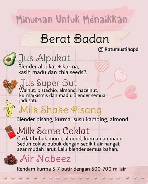 Tips Menaikkan Berat Badan, Tips Gemuk Badan, Motivasi Diet, Resep Smoothie, Healthy Life Hacks, Resep Diet, Juicing For Health, Herbs For Health, Body Hacks