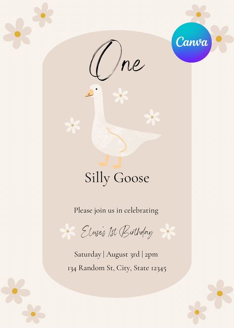 1 Silly Goose Birthday, Goose Themed 1st Birthday, Silly Goose First Birthday, One Silly Goose First Birthday, One Silly Goose, Silly Goose Birthday Party, One Silly Goose Birthday, Party Animal Birthday Theme, Goose Birthday