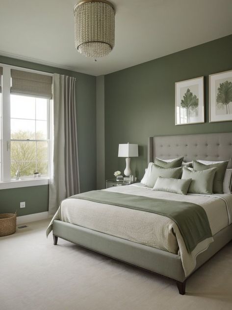 Green Bedroom Decor Ideas, Grey Green Bedrooms, Olive Bedroom, Green And White Bedroom, Olive Green Bedrooms, Sage Bedroom, Green Bedroom Walls, Green Bedroom Decor, Calm Space