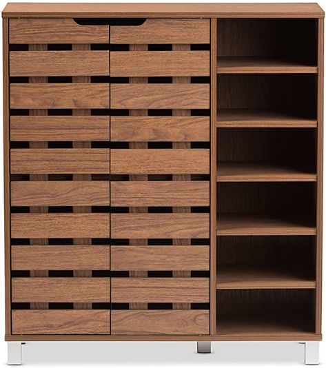 Rak Sepatu Diy, Cabinet With Open Shelves, Wood Shoe Storage, Contemporary Cabinets, Wood Shoes, Rack Design, Baxton Studio, Garden Items, Modern Storage