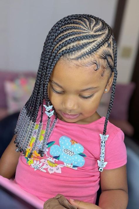 Trending Kids Hairstyles, Kiddie Braids With Beads, Girl Braids Hairstyles Kids Black Little, Kids Braids With Beads Natural Hair, Braids On Self, Little Black Girls Braided Hairstyles For Kids With Beads, Braids And Beads Kids, Kids Hairstyles Black Braids With Beads, Fulani Braids For Kids