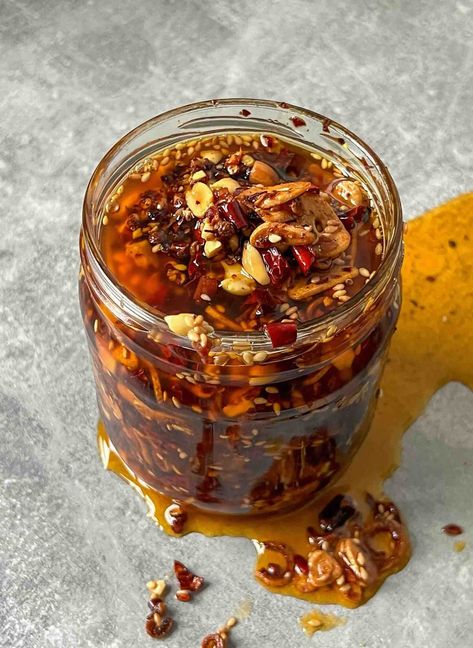 Homemade Chilli Crisp Chilli Oil Recipe | Verna Gao Spicy Chili Oil Recipe, Chilli Honey, Sichuan Chili Oil Recipe, Homemade Chilli Oil, How To Make Chilli Oil, Asian Chili Oil, Italian Chilli Oil, Fried Chili Oil Recipes, Chinese Chilli Oil Recipe