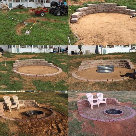 Patio Fire Pits, Yard Ideas Backyard, Landscaping On A Hill, Sloped Yard, Fire Pit Landscaping, Sloped Backyard, Sloped Garden, Fire Pit Area, Diy Fire Pit