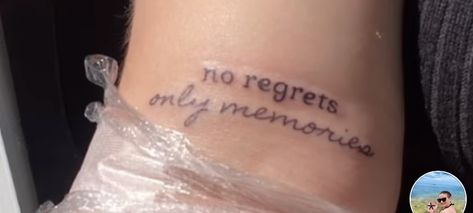 Regrets Tattoo, No Regrets Tattoo, Lyric Tattoos, Cute Tats, Tattoo Now, Bad Tattoos, Memorial Tattoos, No Regrets, Funny Tattoos