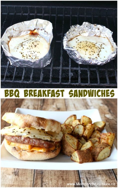 BBQ Breakfast Sandwiches Traeger Grill Recipes Breakfast, Breakfast Grill Recipes, Brunch On The Grill, Grilling Breakfast Recipes, Pellet Grill Breakfast Recipes, Traeger Breakfast Recipes, Traeger Breakfast, Bbq Breakfast, Foil Packet Recipes