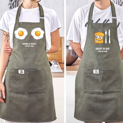 Personalized Funny Kitchen Apron, Set of 2 Funny Couple Aprons, Kitchen Apron Set. 👸 💕 🫅 Kitchen aprons made of organic cotton fabric in Black, Green, White and Beige color options. Size Adjustable Kitchen Aprons   . All of our products are handmade and will be shipped within 3 working days after your order. 📦 ✈️ If you have any design ideas in mind send us your idea in ETSY message. We have free design support so we can create any design you like with any color, graphic and any fabric you choose.  Apron Dimensions Height : 80 cm / 31 inch Width : 62 cm / 24 inch The product size in the image is Unisex size M ️ ️ ------------------- Exchange and Return If the product has not been printed, you can cancel it or change the product. Unfortunately, we cannot accept the cancellation of the p Couple Aprons, Matching Aprons, Personalized Apron, Green Apron, Personalized Matches, Funny Couple, Funny Kitchen, Sewing Aprons, White And Beige