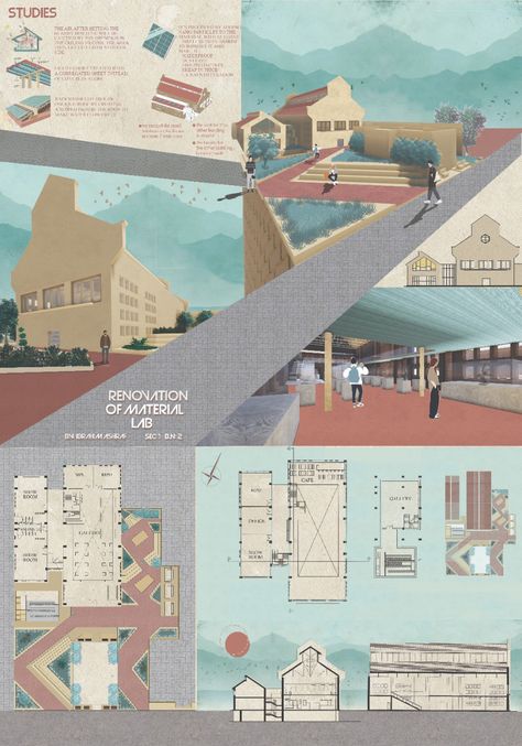 Architecture Presentation Board Collage, Key Plan Architecture Presentation, Collage Presentation Board, Final Architecture Boards, Renovation Project Architecture, Brown Architecture Presentation, Project Board Architecture, Colourful Architecture Presentation Board, Architectural Panel Design