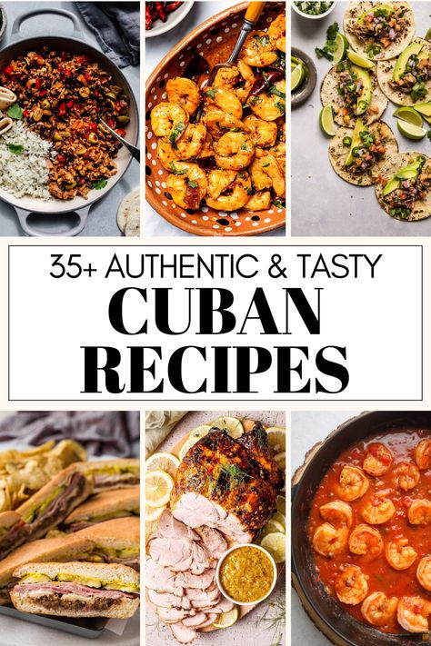 Enjoy the vibrant and flavorful world of Cuban cuisine with this carefully curated collection of 35+ authentic Cuban recipes! From popular appetizers and flavor packed side dishes to hearty main courses and tropical desserts, this roundup has everything you need to bring the taste of Cuba to your kitchen. Whether you're craving classic dishes like Ropa Vieja and Arroz con Pollo or looking for sweet treats like Flan Cubano and refreshing drinks like Cuba Libre, this post has got you covered. Cuban Wedding Food, Cuban Potatoes, Cuban Dinner Party, Cuban Food Authentic, Cuban Side Dishes, Cuban Dinner Recipes, Flan Cubano, Cuban Food Recipes, Cuban Meals