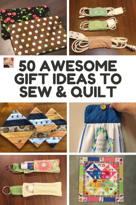 50 Awesome Gift Ideas to Sew and Quilt | Needlepointers.com Small Quilted Gifts To Sew, Easy Quilt Christmas Gifts, Christmas Crafts Sewing Handmade Gifts, Easy Quilt Projects For Gifts, Useful Diy Gifts Sewing Projects, Sew Holiday Gifts, Small Quilted Gifts Free Patterns, Handmade Christmas Gifts Sew, Uses For Old Quilts Ideas