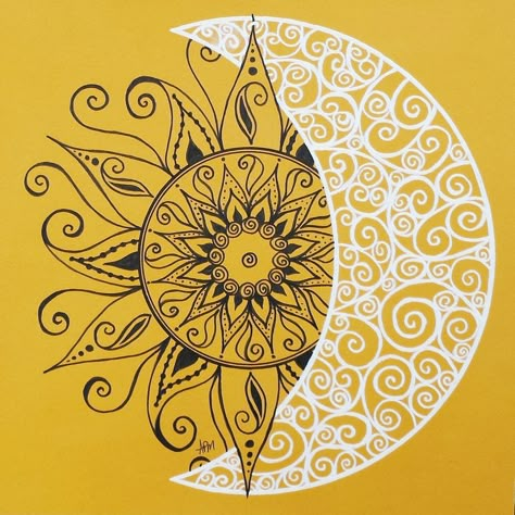 Moon Stars Art, Staedtler Pens, Sun Mandala, Sun Drawing, Lotus Art, Drawing Black, Tangle Patterns, Celestial Art, Sun Art