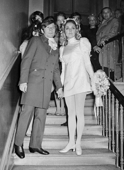 Sharon Tate Wedding, 1960s Wedding Dresses, Wedding Dresses 60s, 1960s Wedding, Celebrity Bride, Mini Wedding Dresses, Roman Polanski, Weddings By Color, Sharon Tate