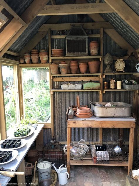 The Potting Shed , Unexpected/Unique, Somerset owned by Sheddie Paul | #shedoftheyear Modern Potting Shed, Rustic Potting Shed, Shed Organisation Ideas, Potting Shed Interior Ideas, Potting Sheds Exterior, Small Potting Shed, Diy Potting Shed, Potting Area, Diy Garden Shed