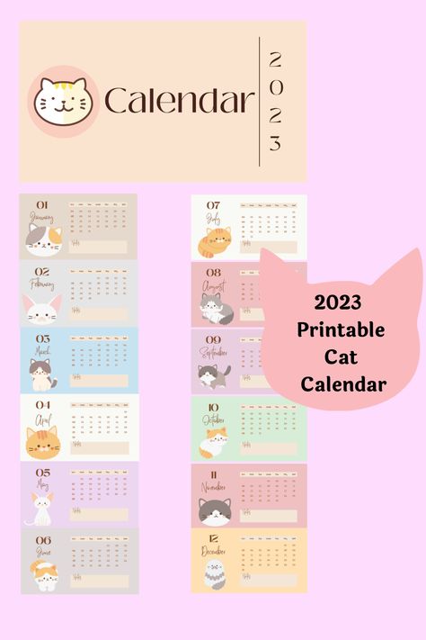 Cat Calendar 2023, 2023 Calendar Template, Cat Calendar, Calendar 2023, 2023 Calendar, Printable Calendar Template, Printable Calendar, Calendar Template, Cat Theme