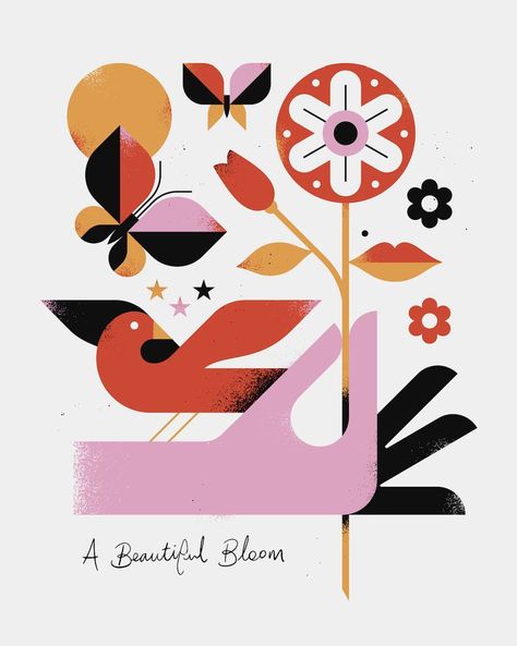 Geometric Illustration Brad Cuzen, ポップアート ポスター, Butterfly Illustration, Geometric Flower, Flower Graphic, Arte Popular, Illustration Character Design, Flower Illustration, Editorial Illustration