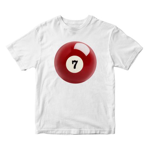 Lucky 7 Ball T-shirt - printwithSKY Prints For Shirts Graphic Tees, Ideas For Tshirt Design, Y2k T Shirt Designs, White T Shirt Ideas, Cool T-shirt, Y2k Tshirt Designs, T Shirt Designs Ideas, Graphic Tee Ideas, Graphic Tees Design Prints