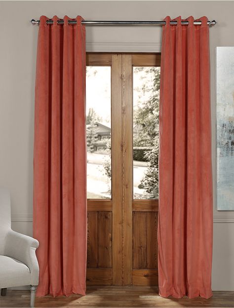 Signature Desert Coral Grommet Blackout Velvet Curtain - SKU: VPCH-160406-GRBO at https://halfpricedrapes.com Curtains For Closet Doors, Pink Blackout Curtains, Headboard Curtains, Homemade Curtains, Closet Curtains, Purple Curtains, Half Price Drapes, Curtains Ideas, Ikea Curtains