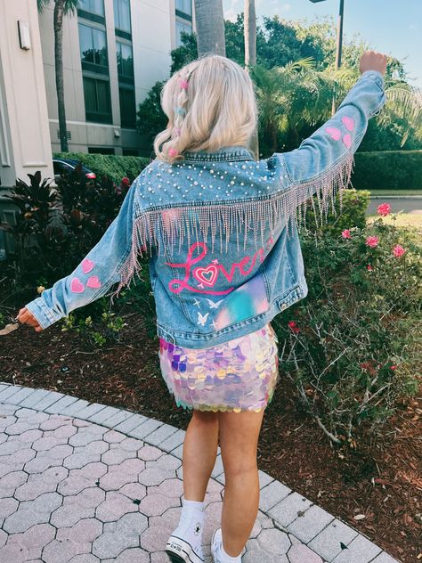 #lover #erastour #outfitinspo #inspo #loverinspo #jeanjacket #diy #eras #taylorswift #swifty Diy Eras Outfit, Lover Jacket Taylor Swift, Taylor Swift Eras Jean Jacket Diy, Diy Eras Tour Denim Jacket, Eras Jacket Diy, Taylor Swift Jacket Ideas, Jean Jacket Eras Tour, Eras Denim Jacket, Taylor Swift Lover Jean Jacket