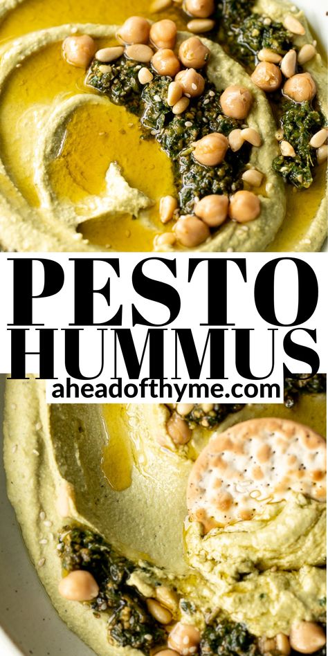 Pine Nut Hummus Recipe, Unique Hummus Recipe, Pesto Hummus, Healthy Dip, Hummus Recipe Homemade, Sauces Recipes, Lemon Pesto, Roasted Red Pepper Hummus, Gluten Free Appetizers