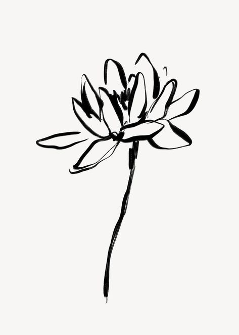 Black And White Lotus Flower, Brush Aesthetic, Lotus Flower Illustration, Abstract Flower Tattoos, Aesthetic Line Art, Floral Line Drawing, Lotus Drawing, Flower Graphics, White Lotus Flower