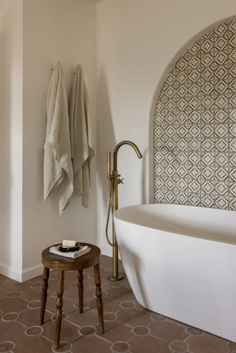 A Spanish-style 1920s villa sensitively restored to its restful roots | House & Garden Modern Spanish Style Homes Black And White, Modern Spanish Bathroom Design, Spanish Style Remodel, Spanish Revival Bathroom Ideas, Hacienda Bathroom Spanish Style, 1930s Spanish Style House, Spanish Style Master Suite, Spanish Style Restroom, Spanish Mudroom