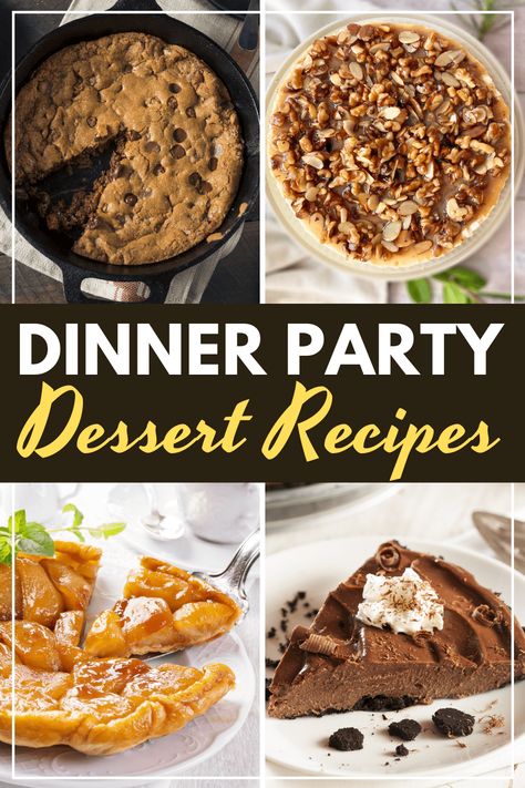 These dinner party desserts will make you the hostess with the mostess! From cakes to pies, to brownies and cupcakes, these recipes will leave your guests delighted. Chocolate Chip Pizza, Easy Dinner Party Desserts, Dinner Party Dessert, Christmas Dinner Desserts, Dinner Party Desserts, Baking Secrets, Impressive Recipes, Easy To Make Desserts, Dinner Party Recipes