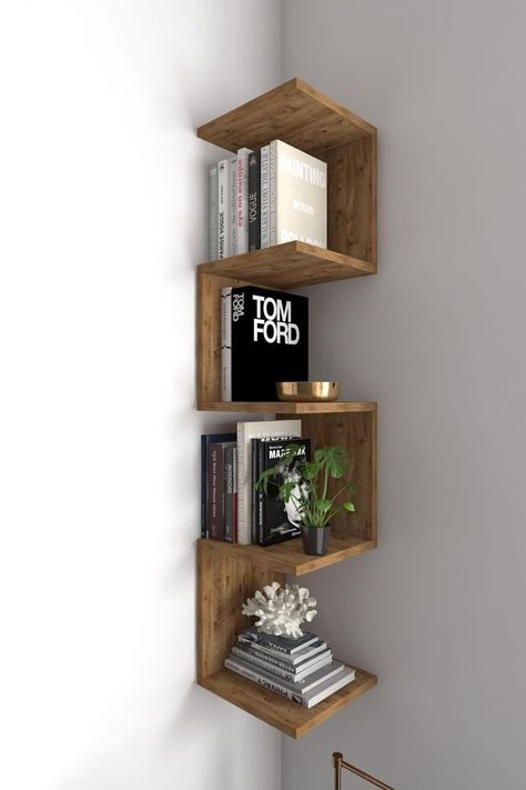 Corner Bookshelves, Home Decor Ideas Living Room, Wall Shelves Design, House Bedroom, Wall Bookshelves, Ideas Living Room, Apartment Decor Inspiration, Home Decorating Ideas, Room Makeover Bedroom